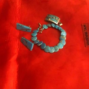 Silver Turquoise Bracelet, earrings and pendant